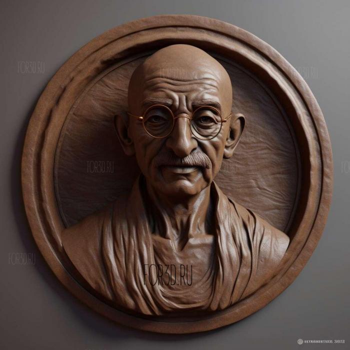 Gandhi Bust 1 stl model for CNC